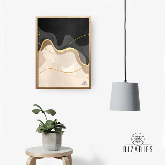 Beige Grey Wavy Canvas Painting