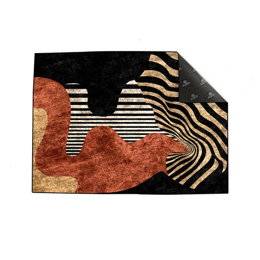 Black Rust Zebra Geometric Wave Centerpiece (Rug)
