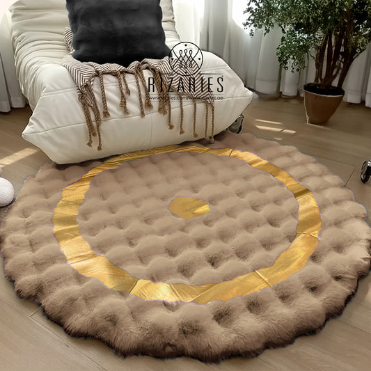 SuperSoft Box Style Fur with Gold Round Rug