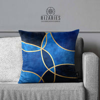 Thumbnail for SuperSoft Blue Gold Round Throw Pillow