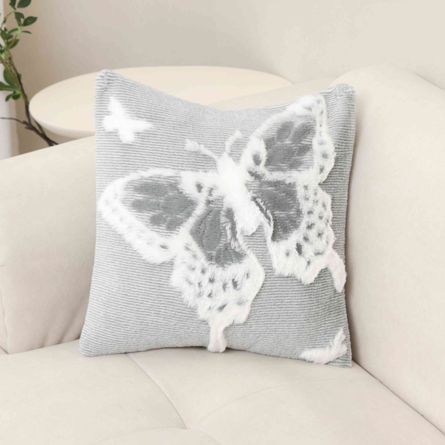 Supersoft Grey 3D Plush Butterfly Throw Pillow