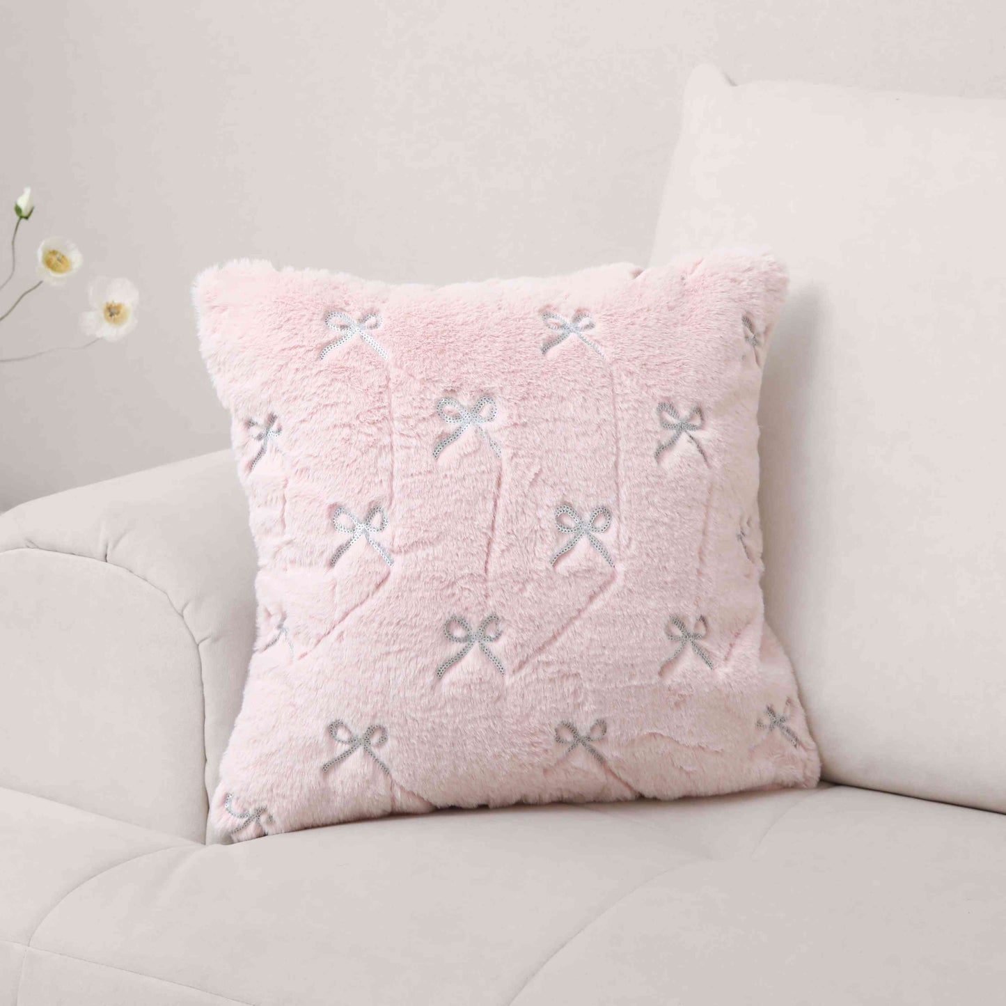 Supersoft Pink Bow Plush Throw Pillow