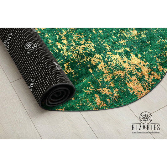 Green Gold Abstract Pattern Round Centerpiece (Rug)