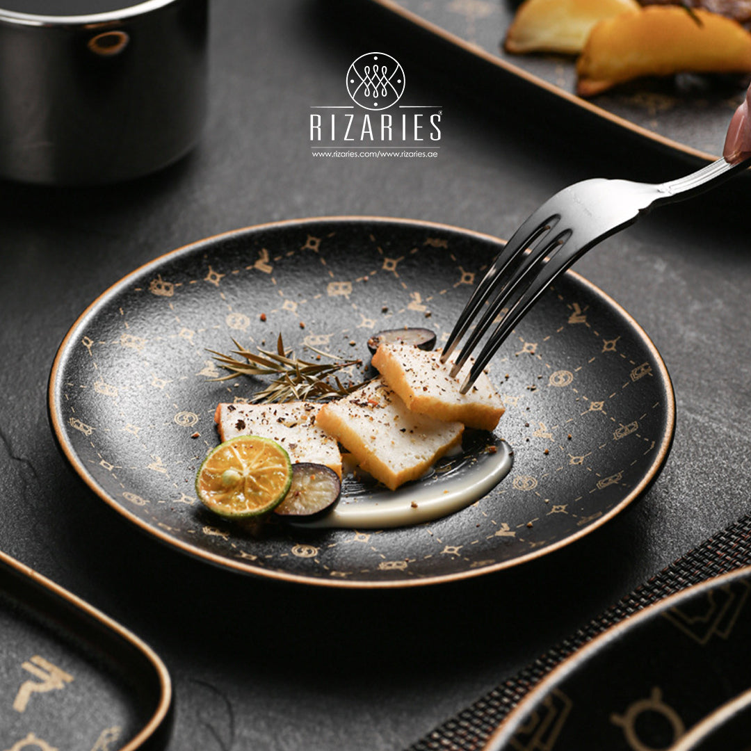 Black Gold Abstract Porcelain Plates