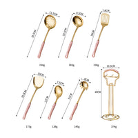 Marble Pattern Golden Utensil Set with Stand (7 Pieces Set)