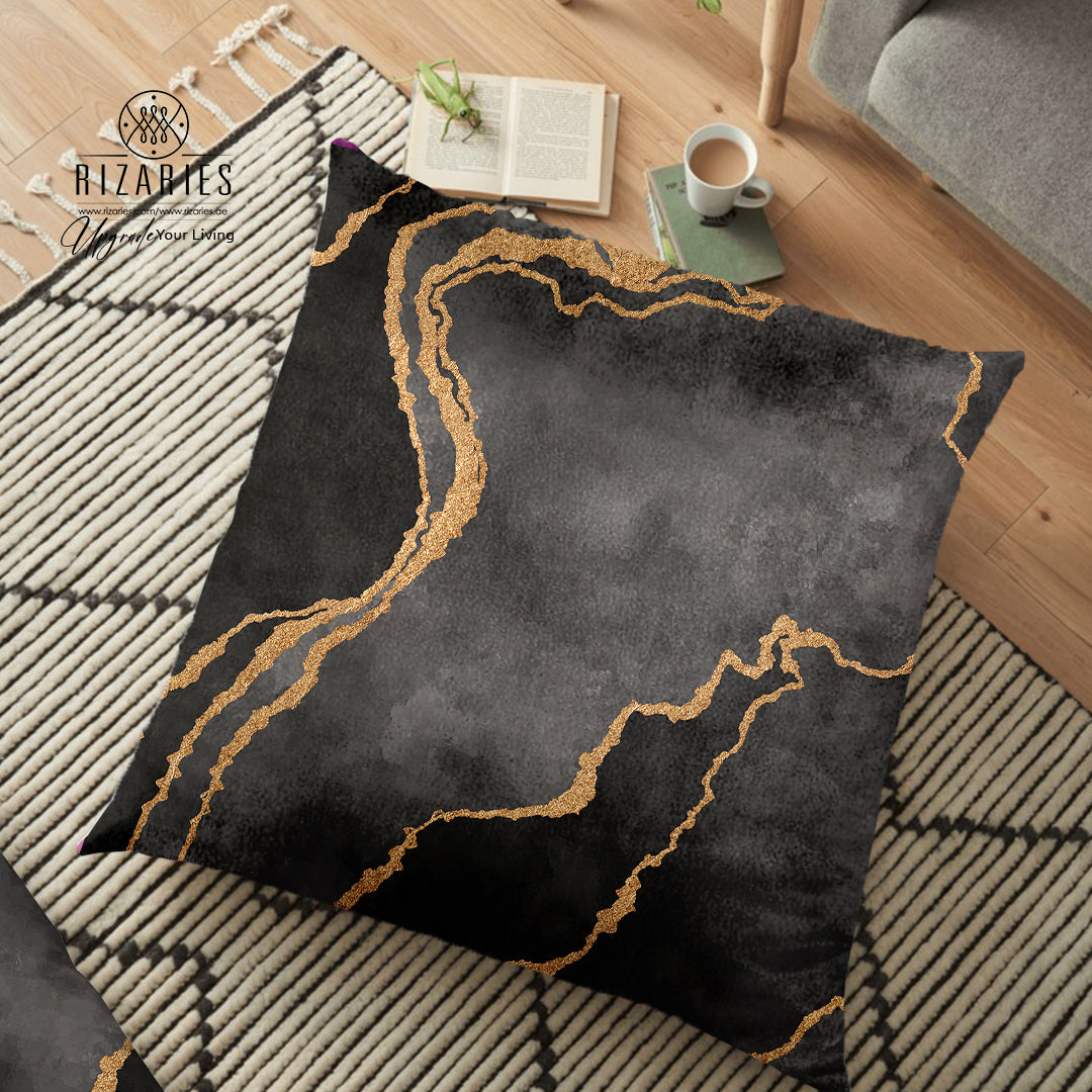 (26"x26") Supersoft Grey Gold Abstract FLOOR Cushion Cover