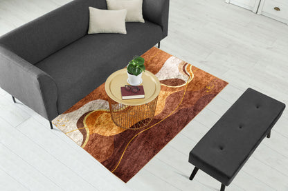 Beige Brown Wavy Centerpiece (Rug)