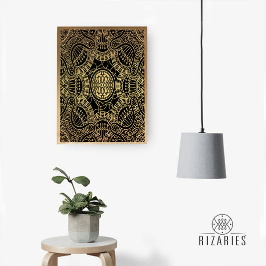 Gold Geometric with Black Canvas Painting