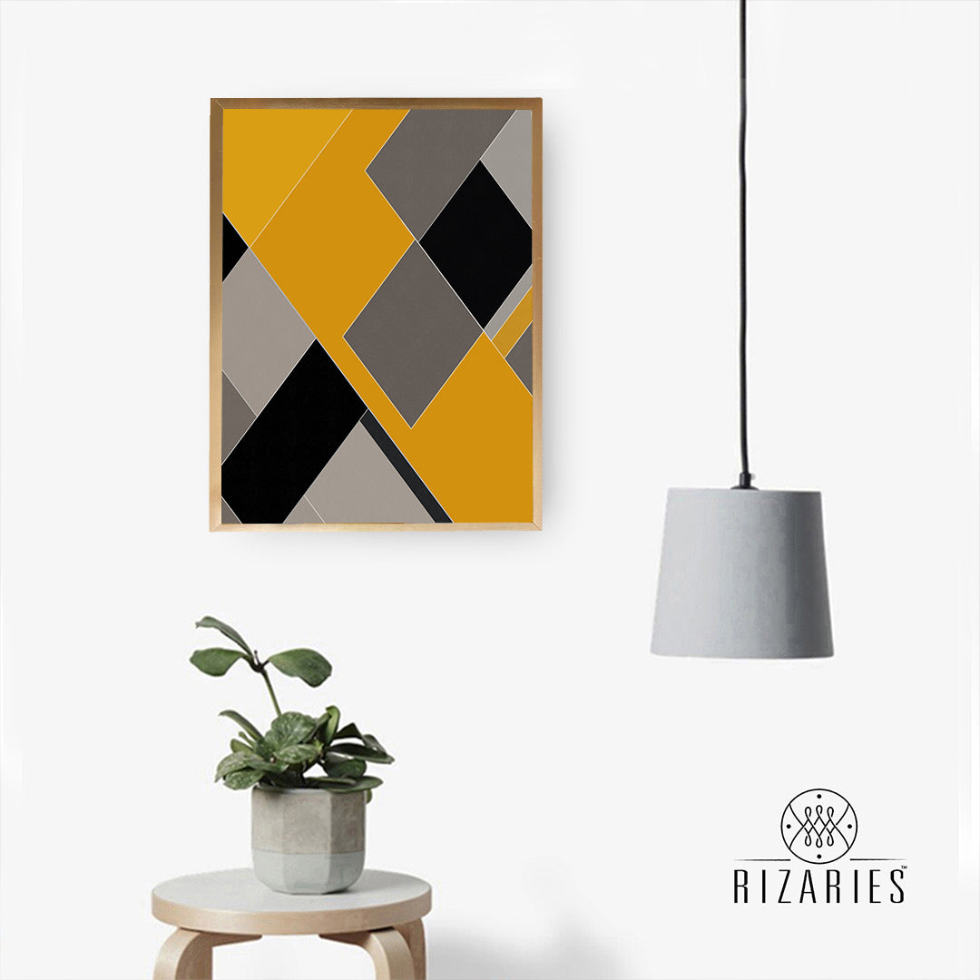 Yellow Black Geometric Canvas Painting