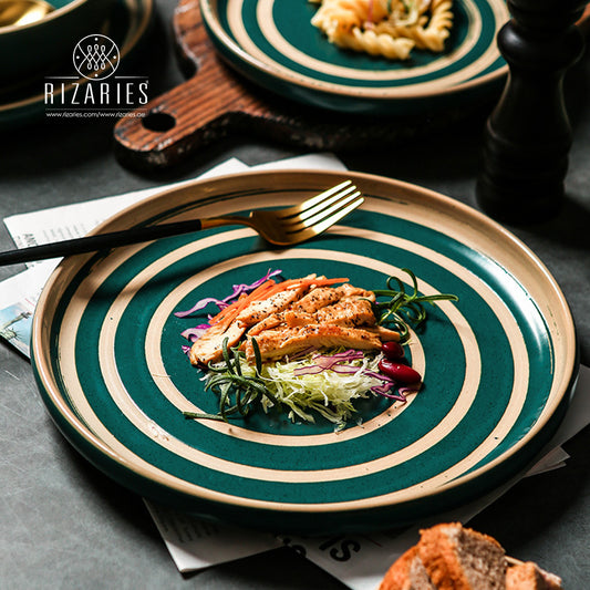 Green Gold Pattern Porcelain Plates