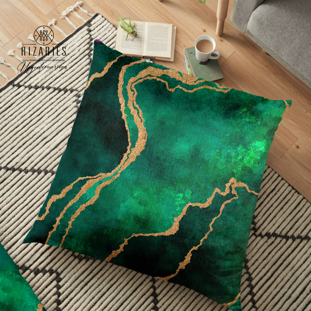 (26"x26") Supersoft Green Gold Abstract FLOOR Cushion Cover