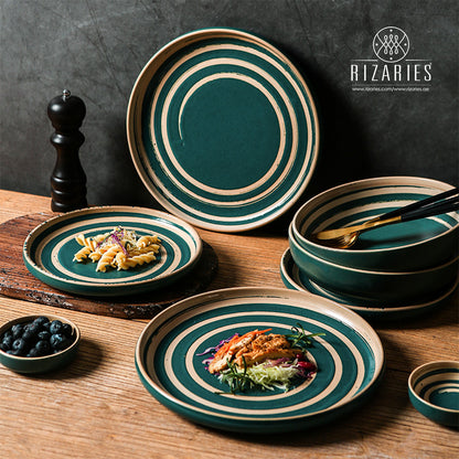 Green Gold Pattern Porcelain Plates