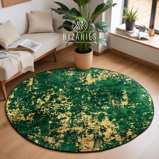 Green Gold Abstract Pattern Round Centerpiece (Rug)