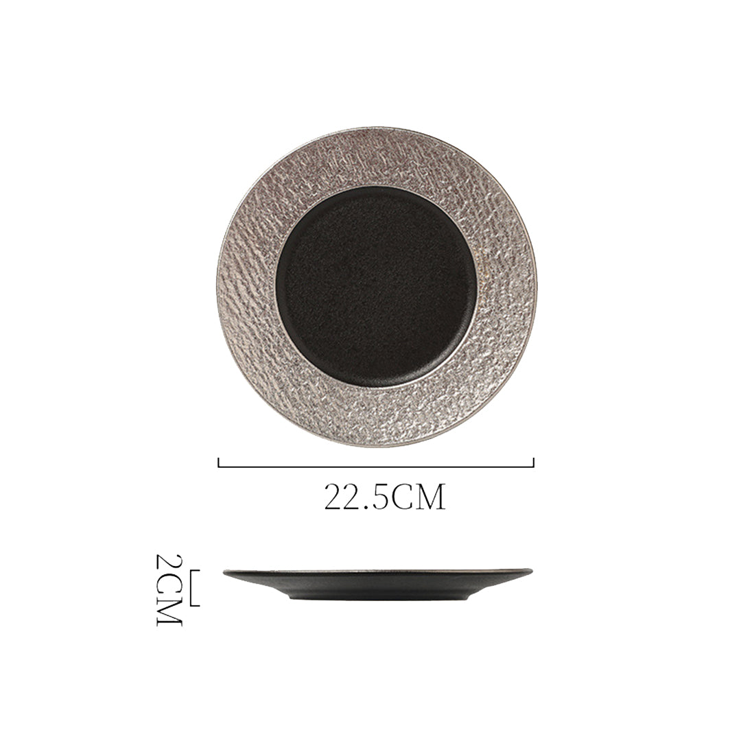 Black with Silver Edges Porcelain Plates