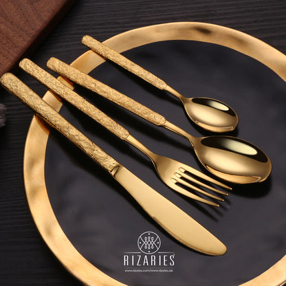 Rough Handle Full Gold Cutlery Set