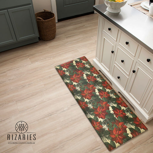 Poinsettia Garden Kitchen Mat