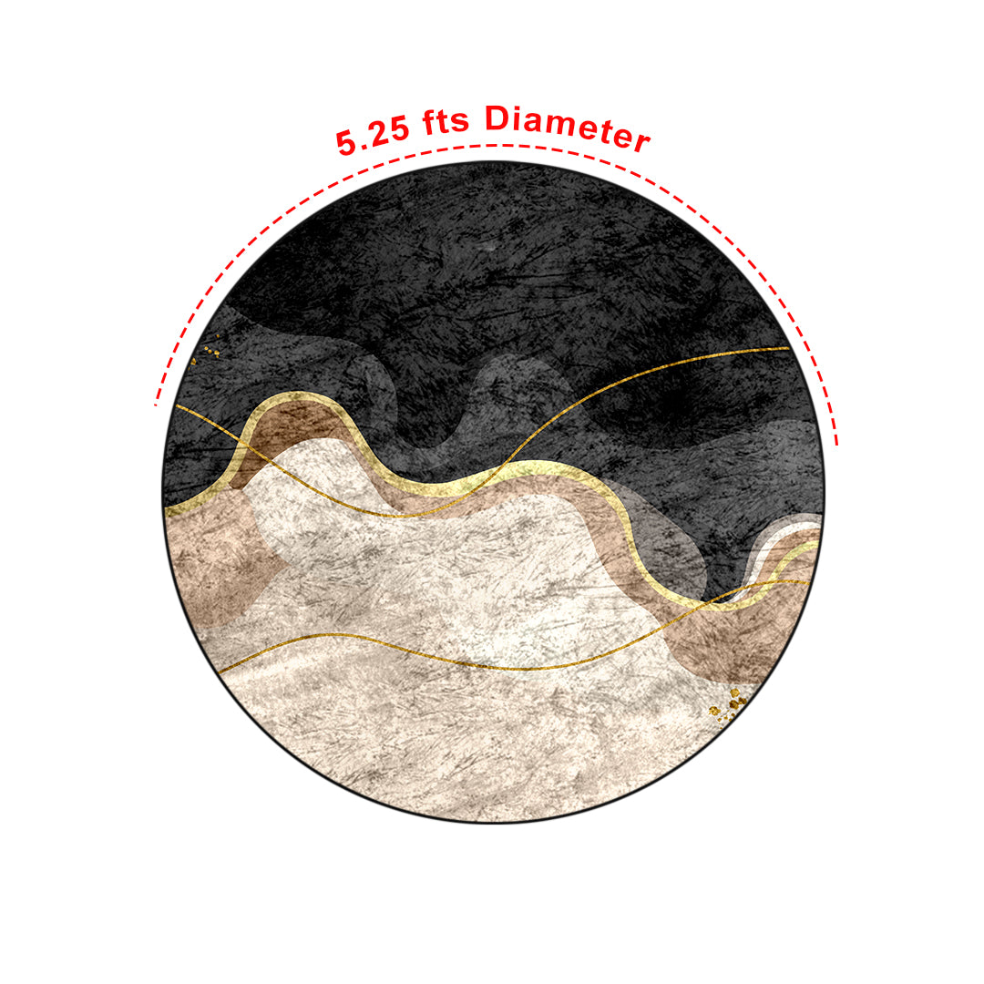 Beige Grey Wavy Round Centerpiece (Rug)