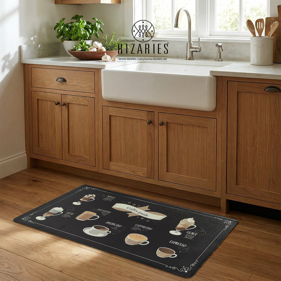 Classic Coffee Menu Kitchen Mat