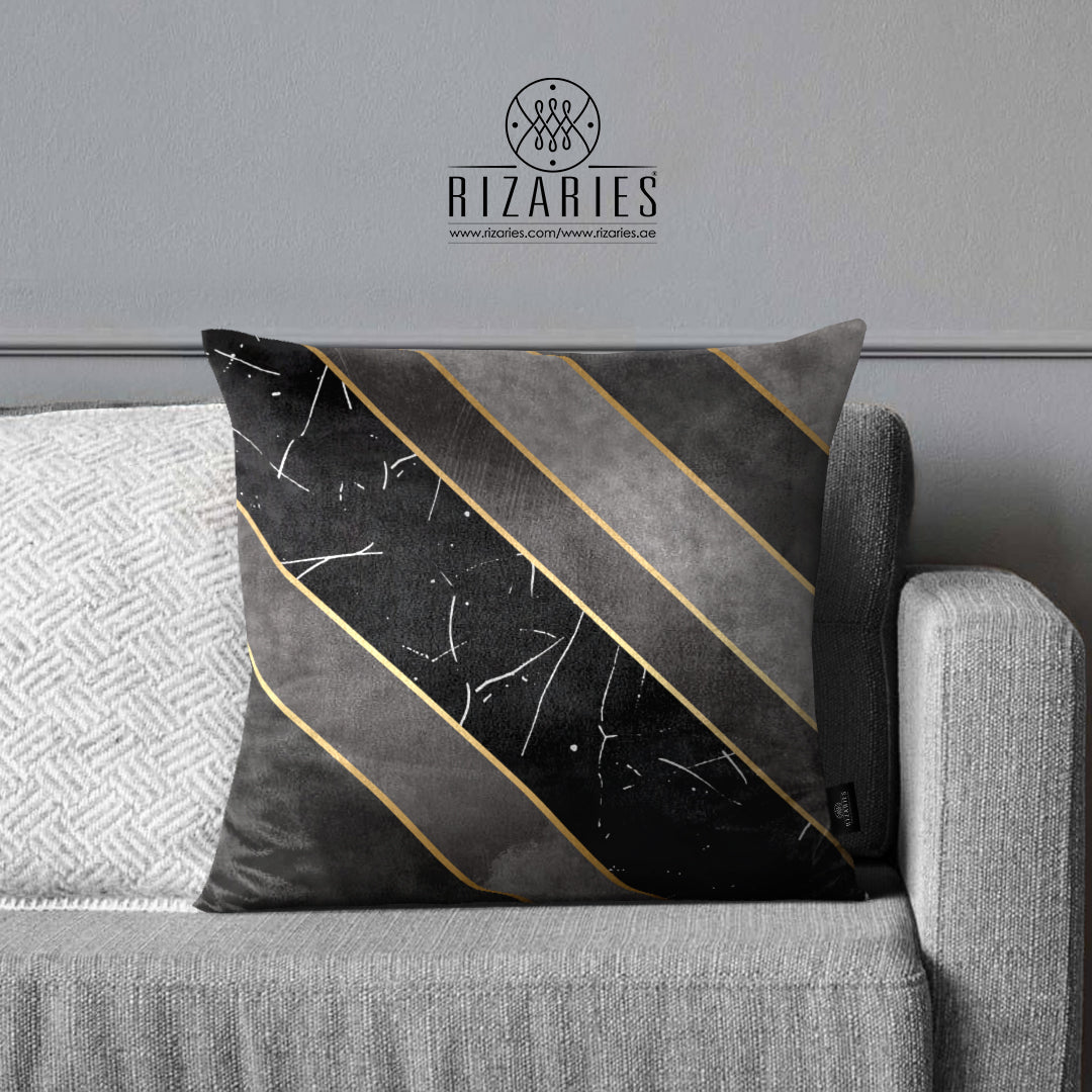 SuperSoft Grey Gold Lines Throw Pillow
