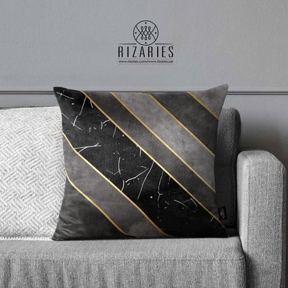 SuperSoft Grey Gold Lines Throw Pillow