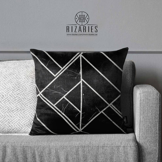 SuperSoft Black & Silver Geometric Throw Cushion