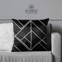 Thumbnail for SuperSoft Black & Silver Geometric Throw Cushion