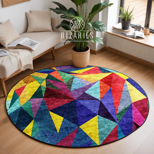 Colorful Triangle Geometric Round Centerpiece (Rug)