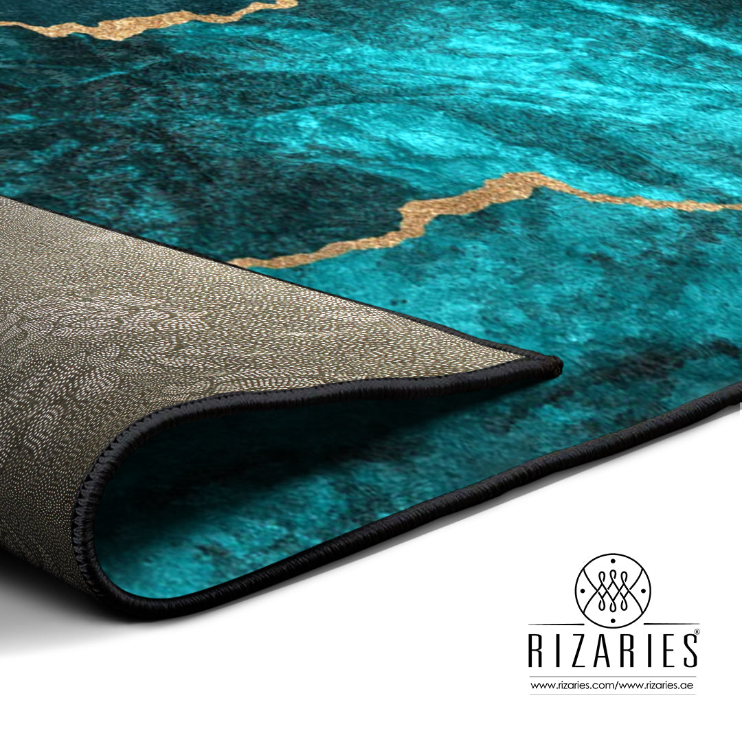 Teal Blue Gold Centerpiece (Rug) – Rizaries