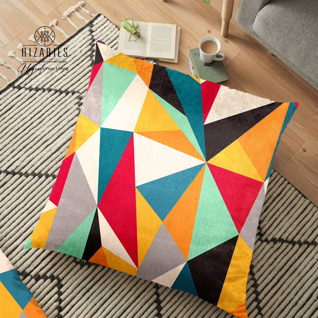(26"x26") Supersoft Colorful Geometric FLOOR Cushion Cover