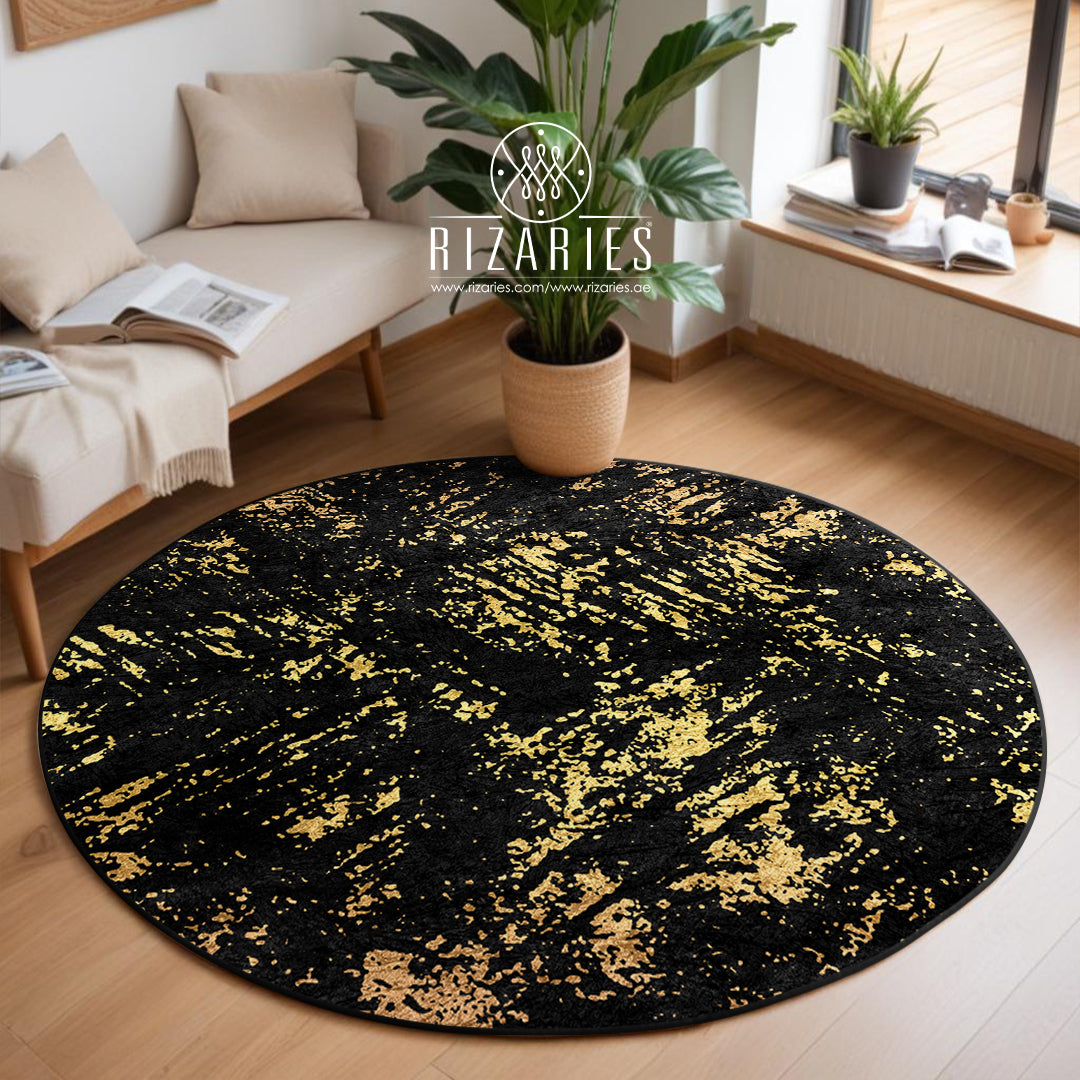 Black Gold Abstract Pattern Round Centerpiece (Rug)