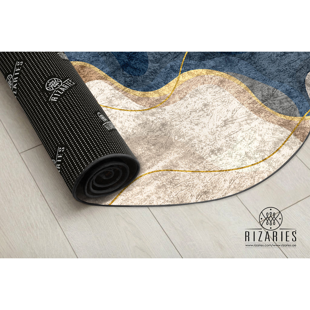 Navy Wavy Round Centerpiece (Rug)