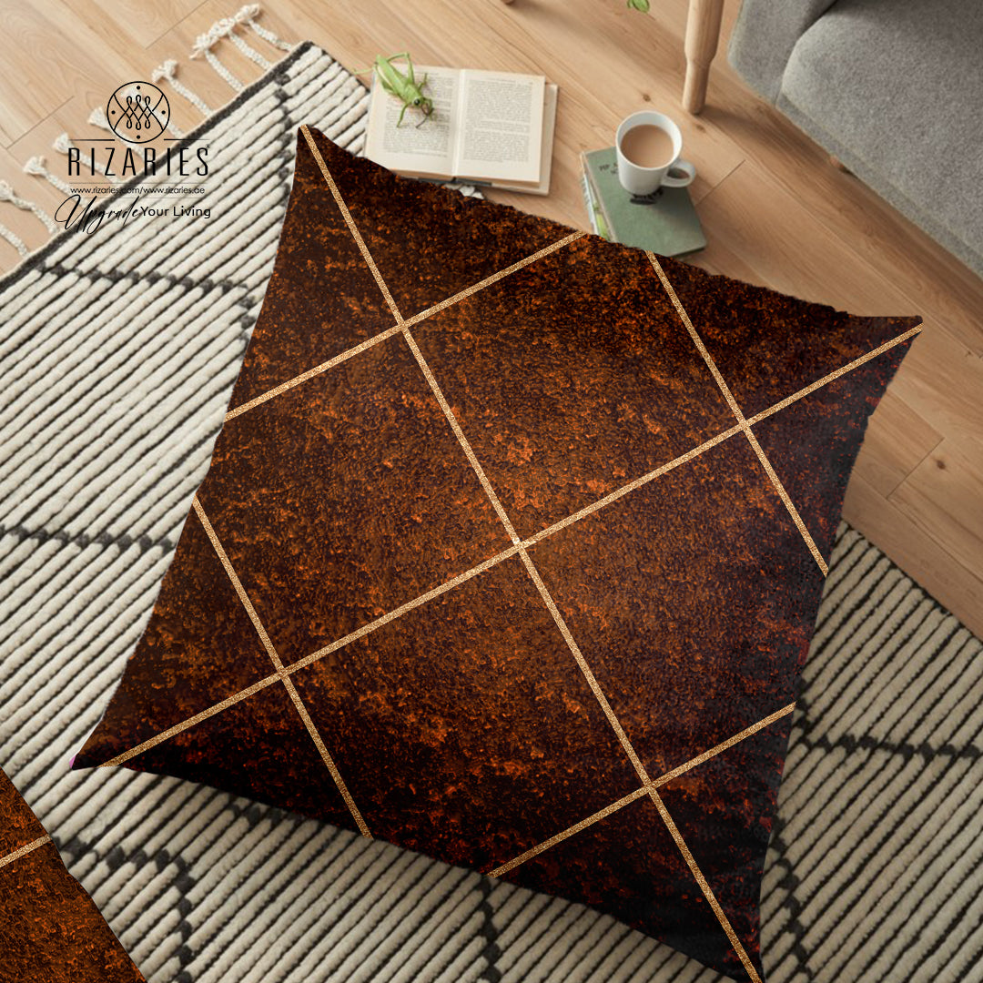 (26"x26") Supersoft Brown & Copper Diamond FLOOR Cushion Cover