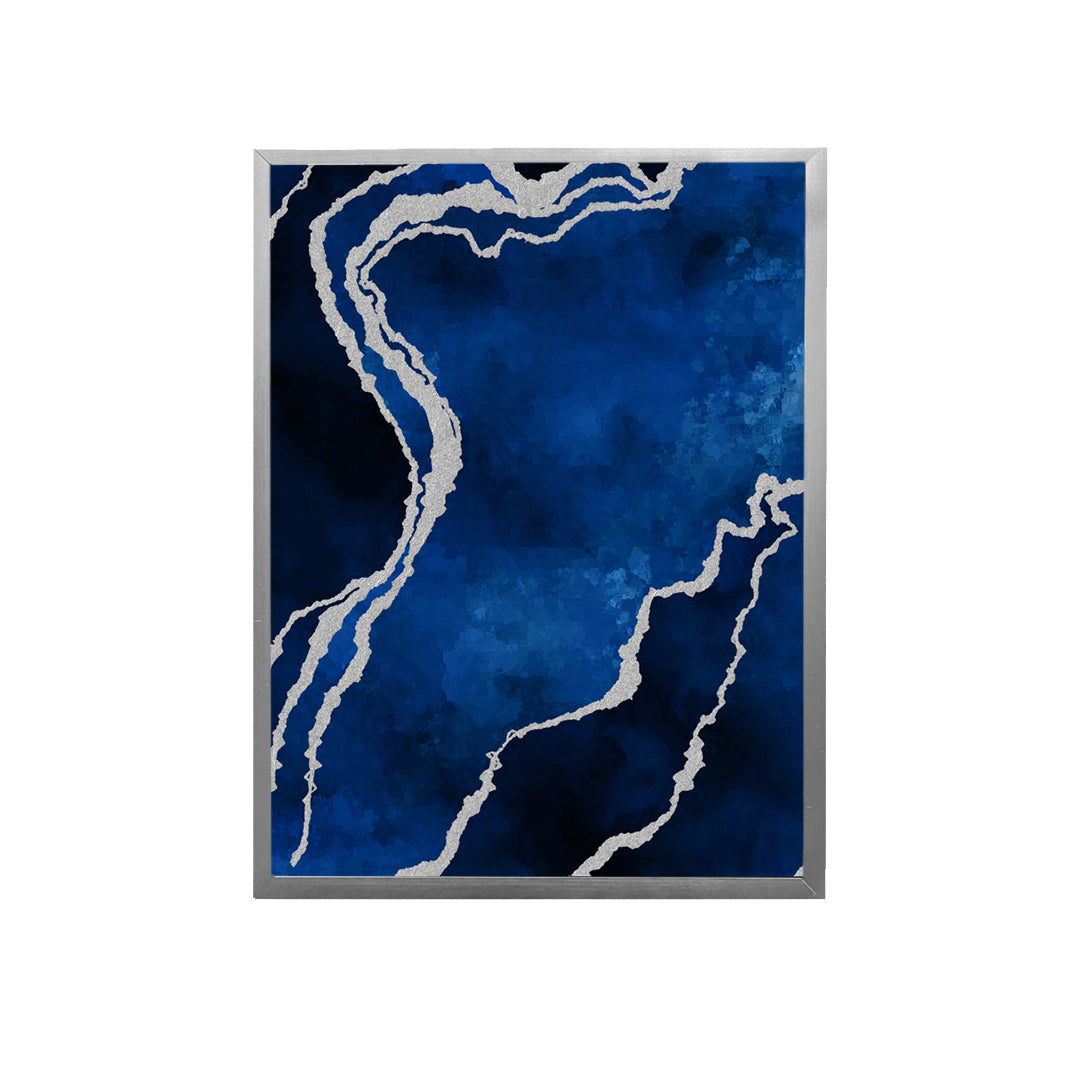 Navy Silver Abstract Canvas Painting