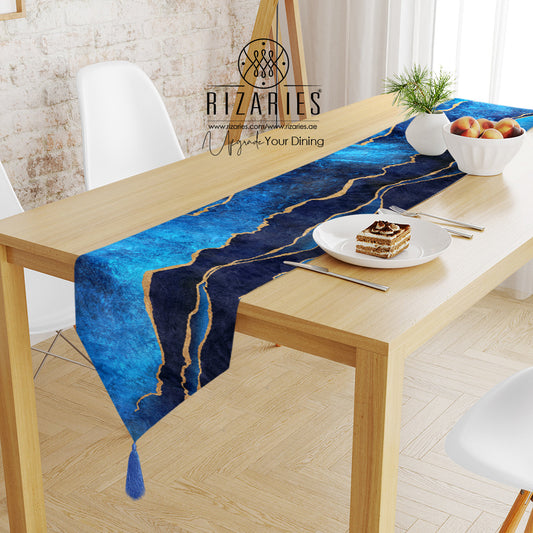 New Blue Gold Abstract Table Runner