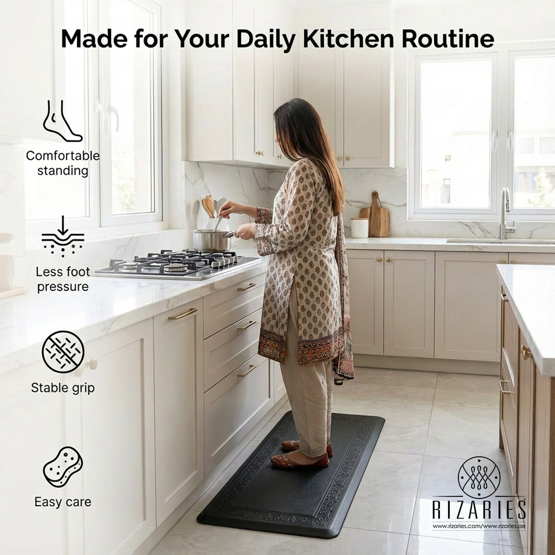 Black Border Embossed Kitchen Mat