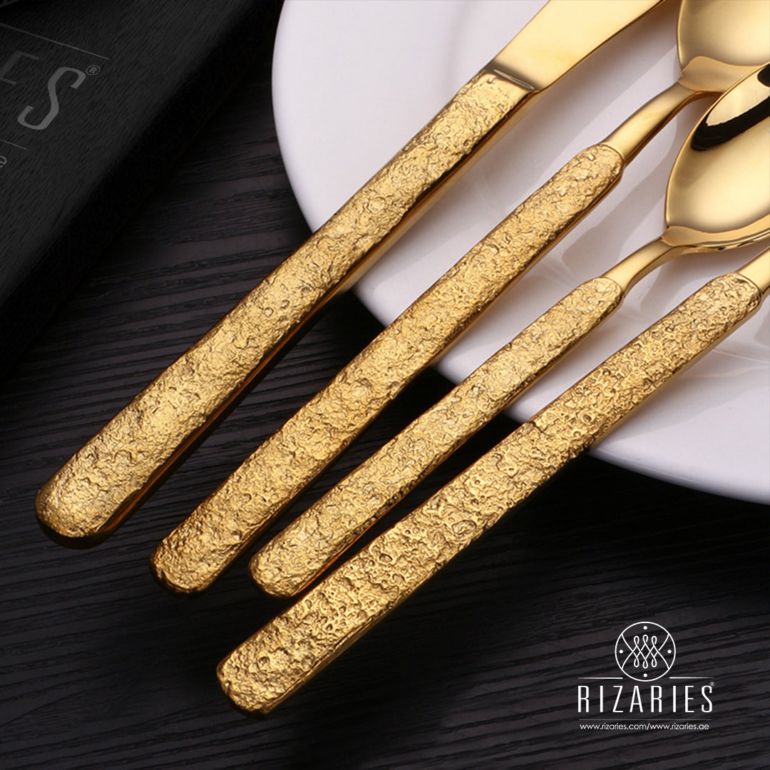 Rough Handle Full Gold Cutlery Set