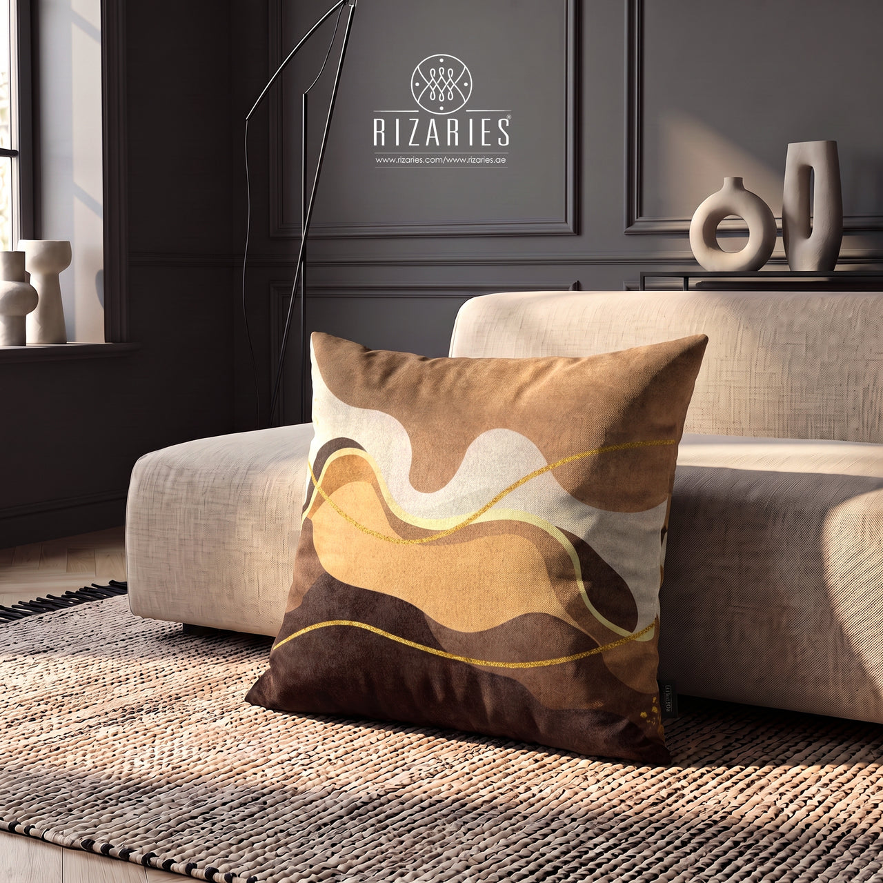 (26"x26") Supersoft Beige Brown Wavy FLOOR Cushion Cover