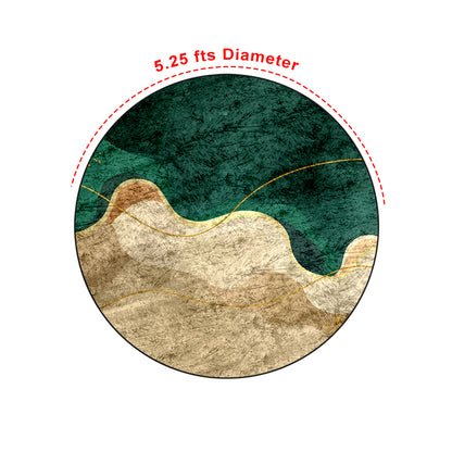 Beige Green Wavy Round Centerpiece (Rug)