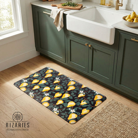 Midnight Lemon Grove Kitchen Mat