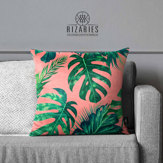 SuperSoft Pink Tropical Leaves Throw Pillow