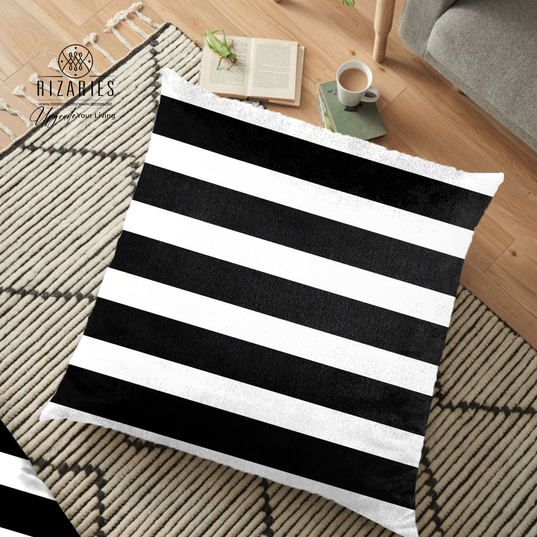 (26"x26") Supersoft Black White Stripe FLOOR Cushion Cover