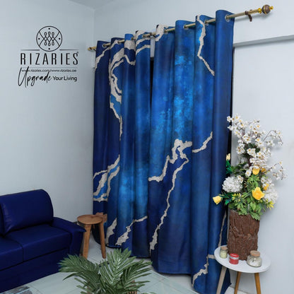 Blue Silver Abstract Curtains