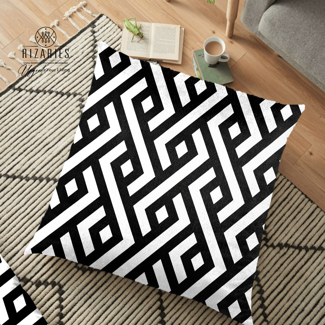 (26"x26") Supersoft Black & White Diamond Rope FLOOR Cushion Cover