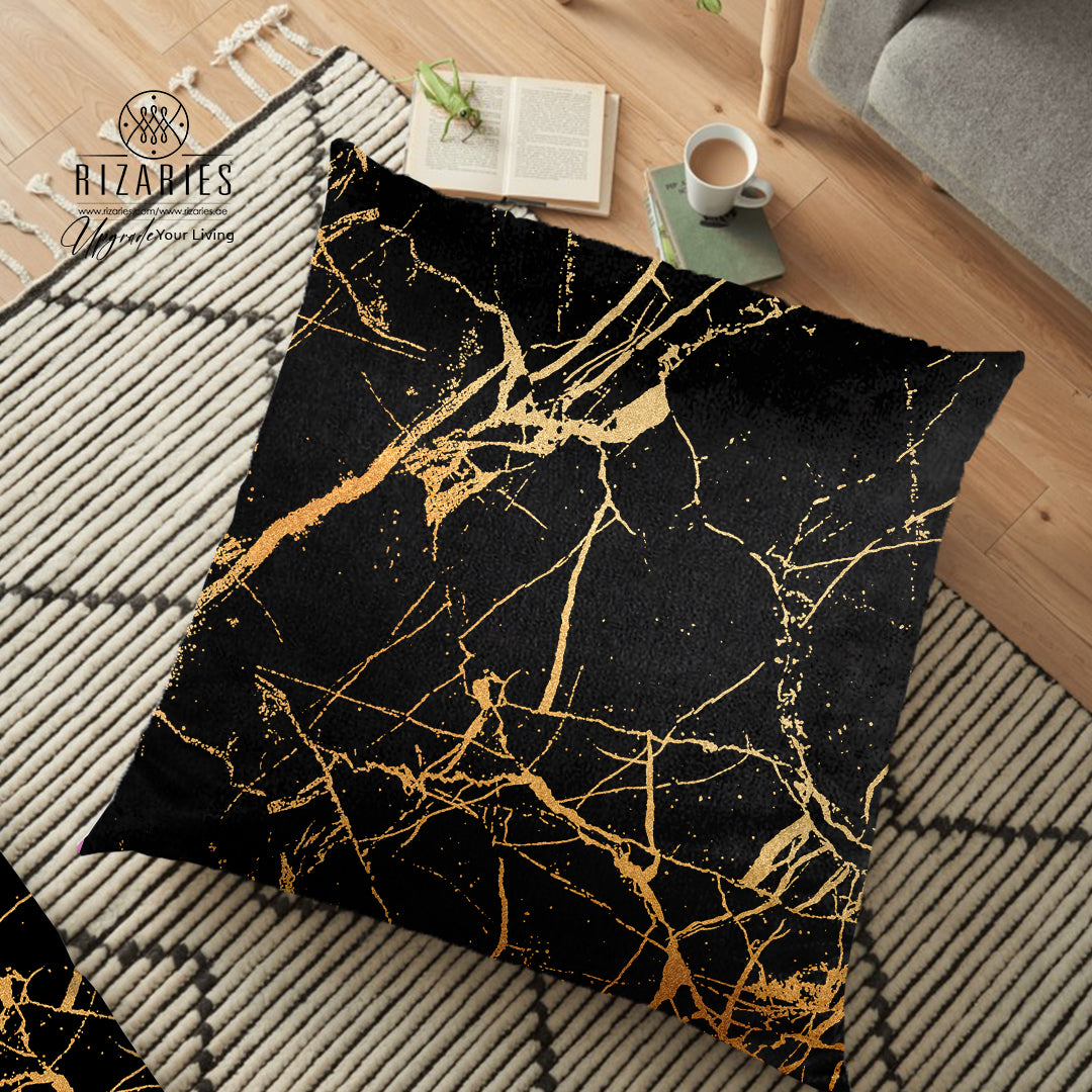 (26"x26") Supersoft Black Gold Abstract FLOOR Cushion Cover