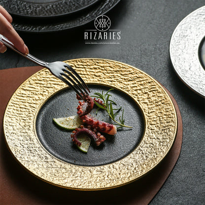 Black with Gold Edges Porcelain Plates