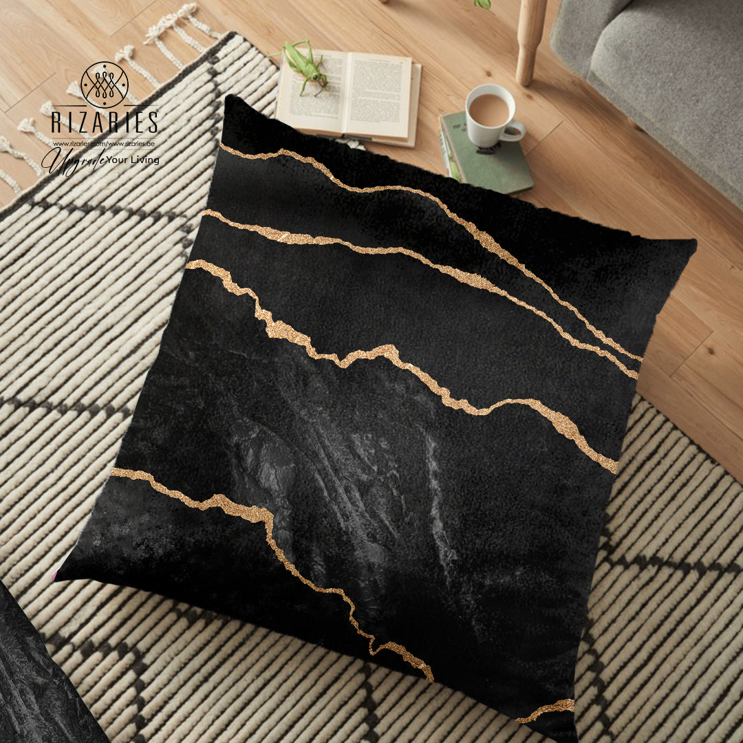 (26"x26") Supersoft Marble Black Gold FLOOR Cushion Cover