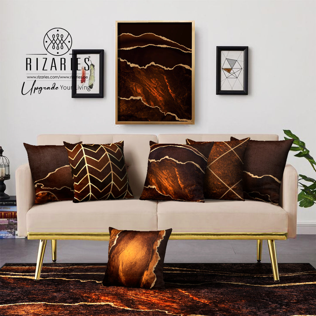 Brown Gold Abstract Throw Pillow Set of 6