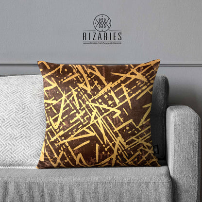 SuperSoft Brown Gold Abstract Lines Throw Cushion