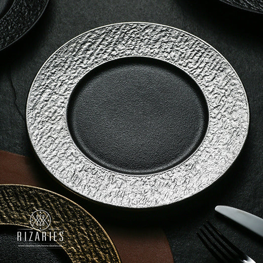 Black with Silver Edges Porcelain Plates