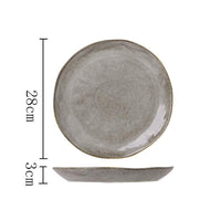 Gray ceramic plate with dimensions on a white background
